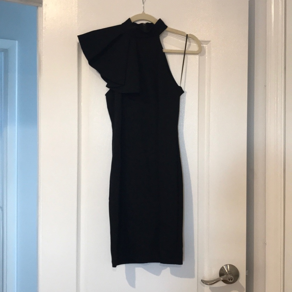 NWT Fashion Nova black dress with ruffle neck